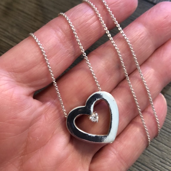 Sterling Silver Heart & CZ necklace 18 1/4” - Picture 7 of 15